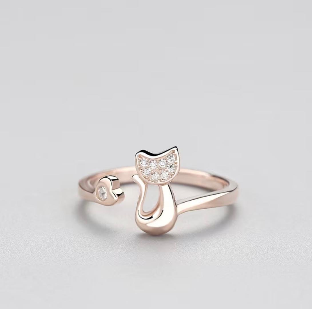 Anillo Gato Rosa Dorado